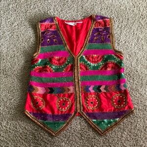 Vintage Laurence Kazar Red and Purple Embroidered Vest